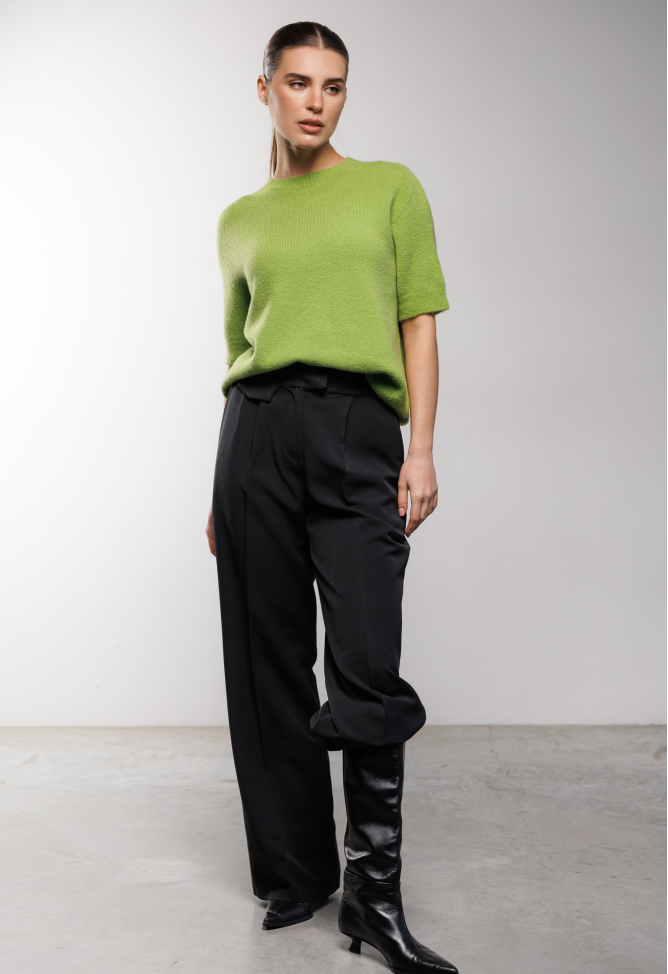 Short sleeve alpaca sweater, pistachio